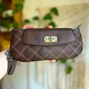 Fossil Brown Quilted Leather Wristlet Clutch
